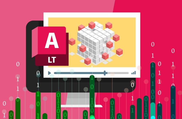 Illustration eines Computerbildschirms, auf dem ein 3D-Würfel mit roten Blöcken angezeigt wird, umgeben von Binärcode und einem roten „A LT“-Symbol.