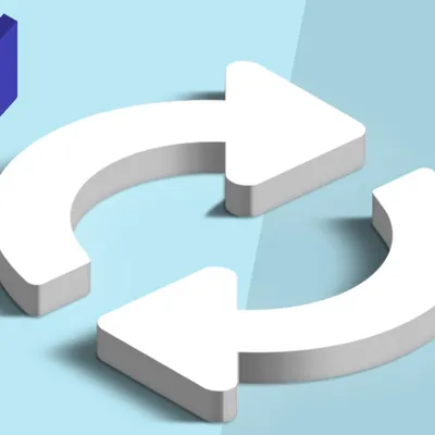 Infrastructure-as-Code in Azure mit Terraform Terraform- und Azure-Logos, verbunden durch zwei weiße, geschwungene Pfeile auf einem geteilten hellblauen Hintergrund.
