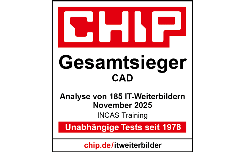 CHIP Test Gesamtsieger CAD Training Qualitätssiegel CHIP Gesamtsieger CAD Kurse von INCAS Training