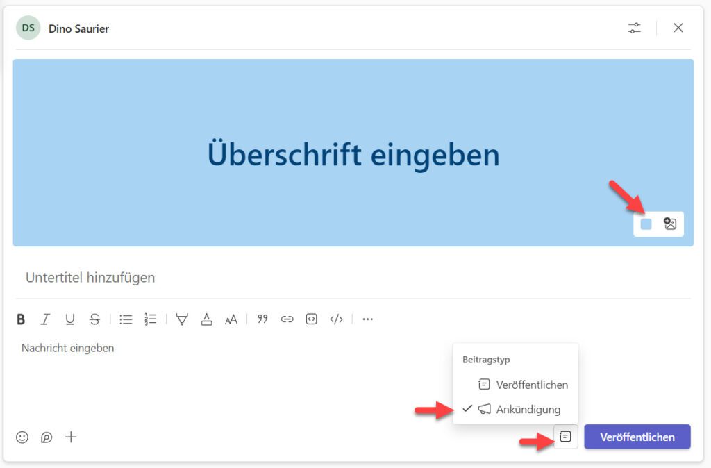 Ankündigung in MS Teams
