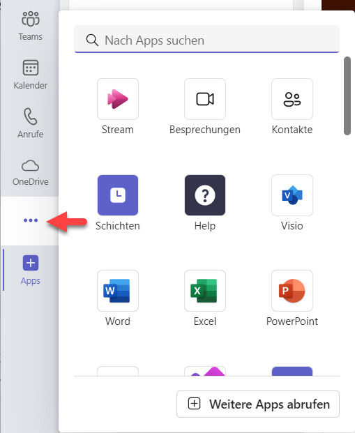 Diese Apps sind in meiner Teams-App bereits eingerichtet
