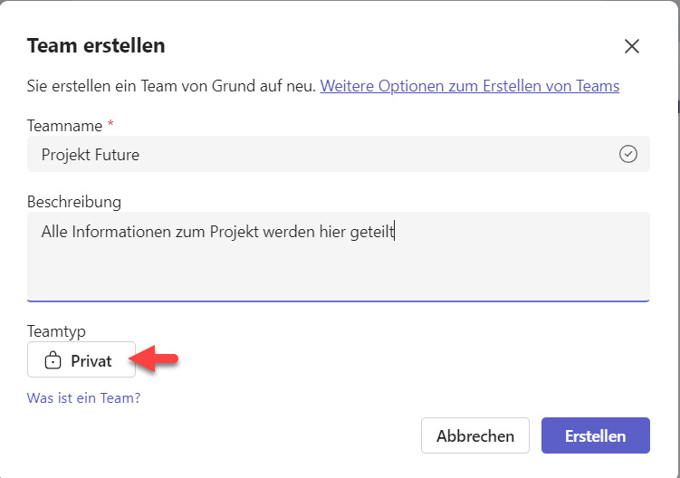 Team privat oder für alle Mitarbeiter