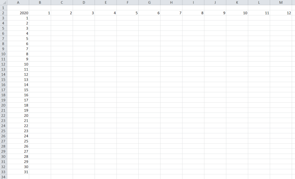 Excel-Kalender: Das Gerüst