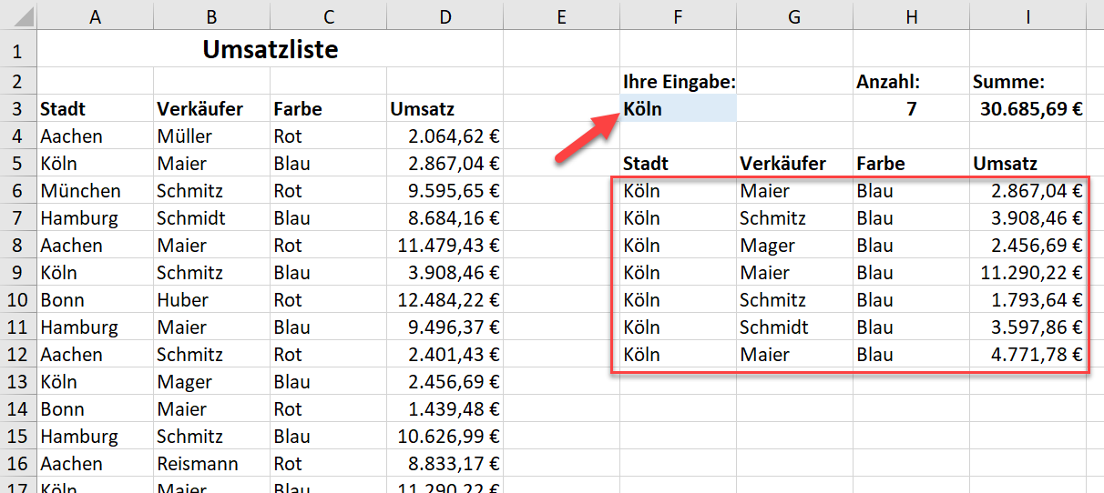 Excel FILTER die neue Funktion Excel Filter einfügen