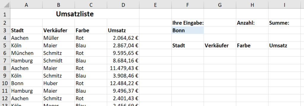 Funktion FILTER in Excel
