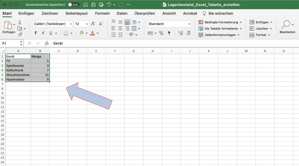 Excel Tabelle erstellen: Schritt 1