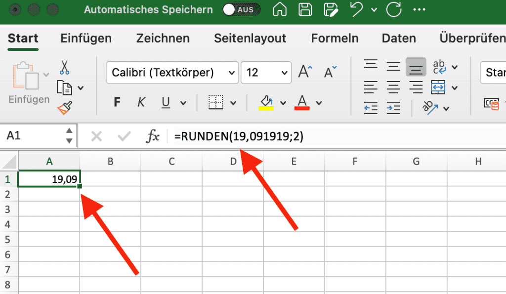 Runden Funktion in Excel