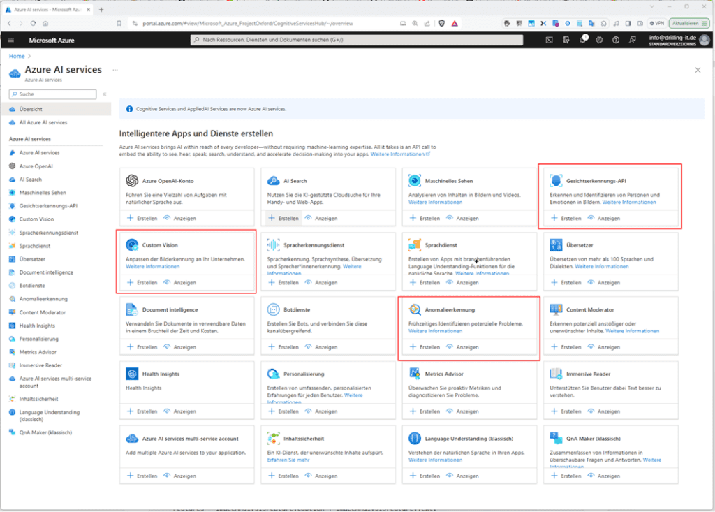 Das Portal der Azure AI-Services