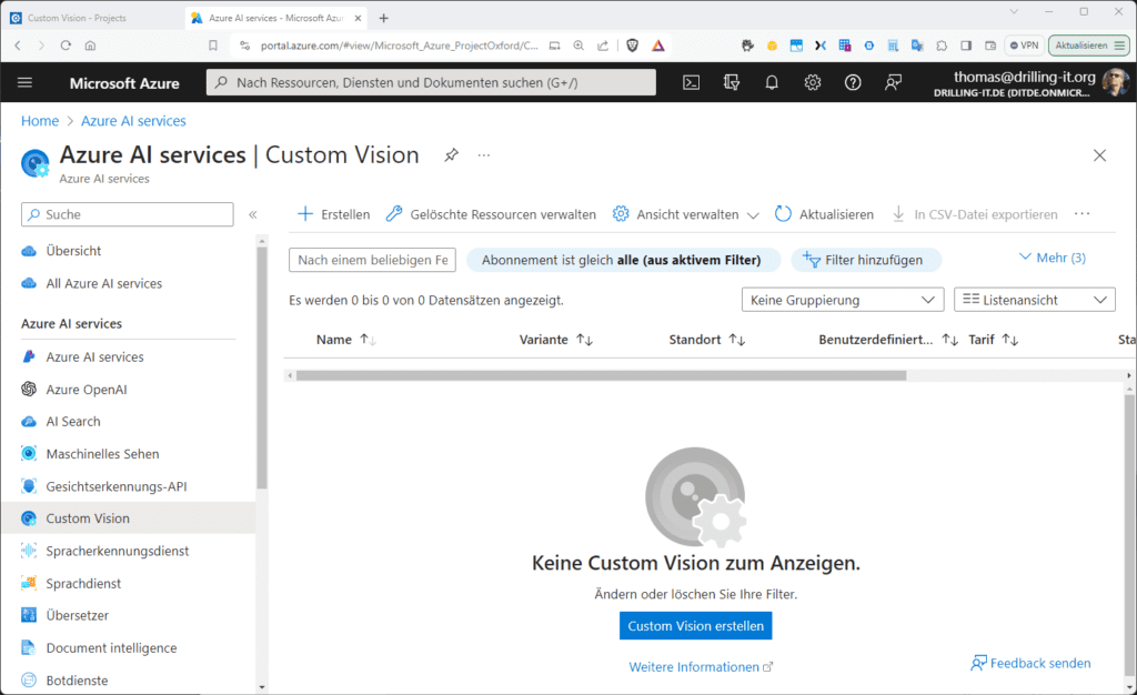 Custom-Vision in den Azure AI-Services