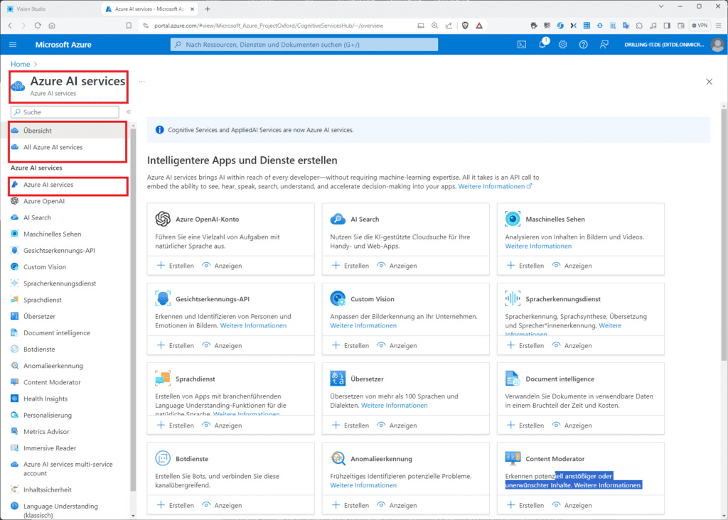 Portfolio der Azure KI-Services
