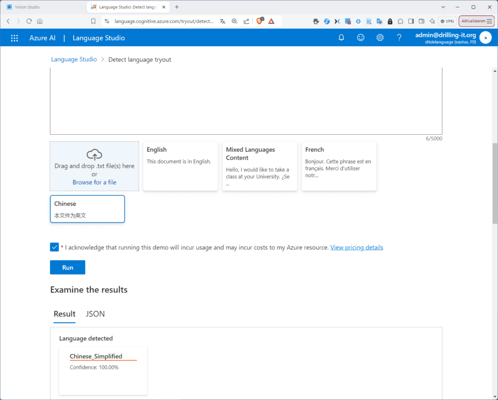 language studio detect language