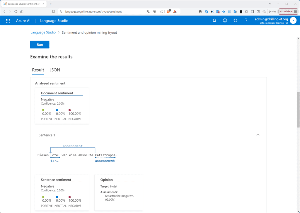 Stimmungs-Analyse im Language-Studio