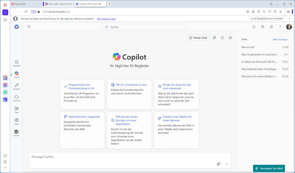 “Webversion“ vom MS-Copilot im Opera-Browser