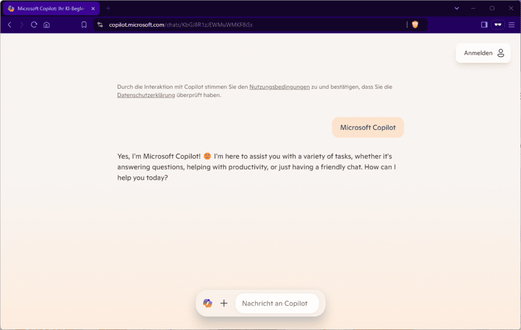Aufruf des Copilot auf einem persönlichen Gerät