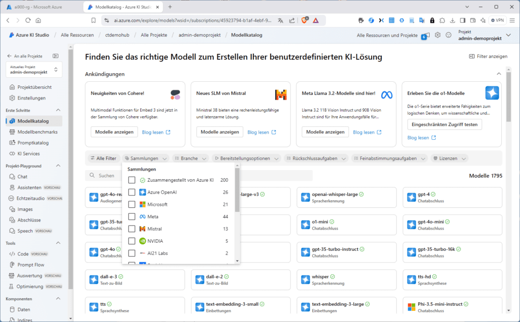 Filtern im gut gefüllten Modellkatalog