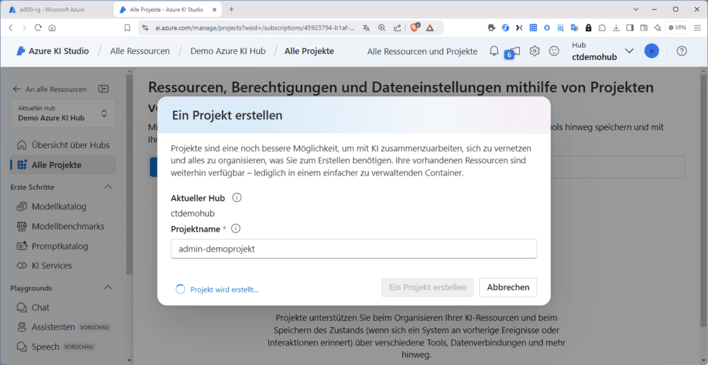 Neues Projekt im Azure KI Studio anlegen