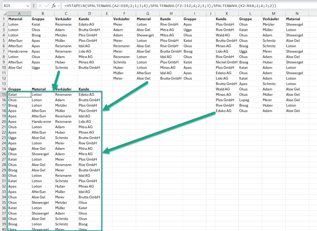 Excel Listen zusammenführen - das Ergebnis