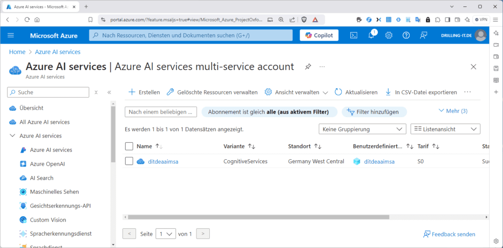 Erstellen einer Azure-AI-Services-Ressource