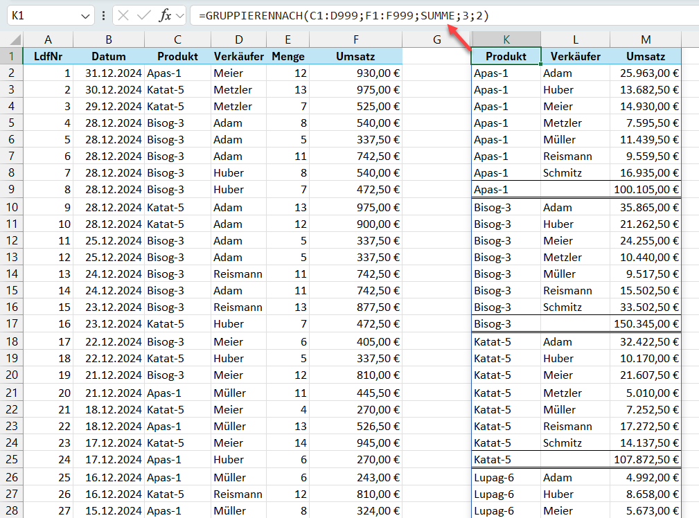 Funktion in Excel