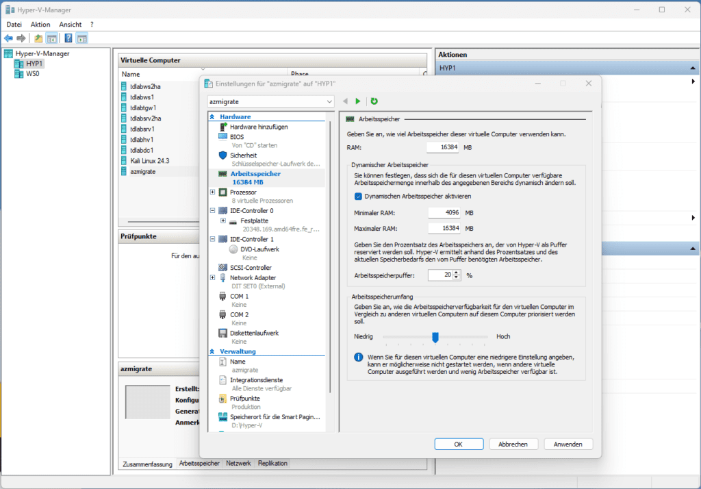 Überprüfen/Anpassen der Hardwareanforderungen an die VM